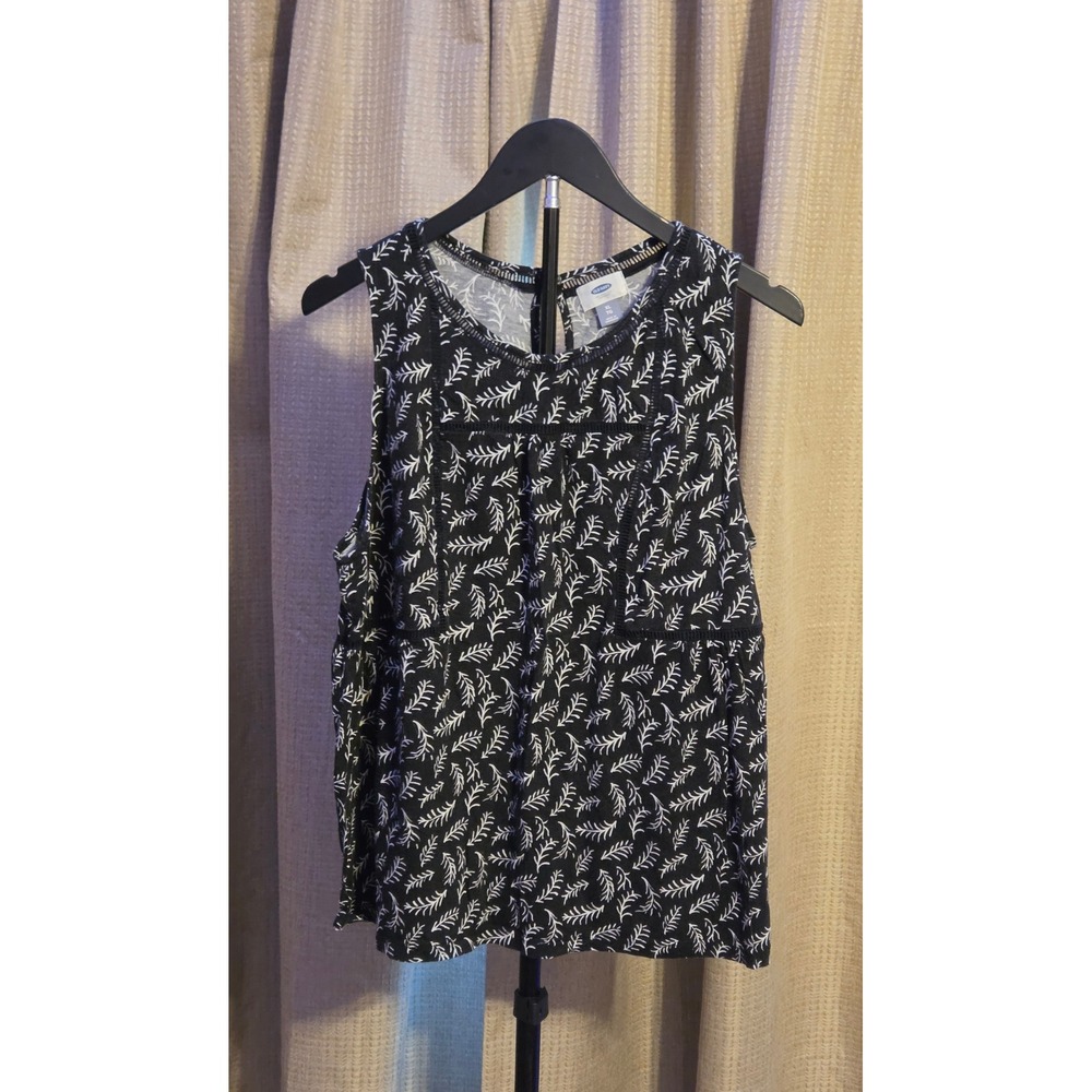 Old Navy Sleeveless Botanical Leaf Print Blouse Women's Size XL Black White